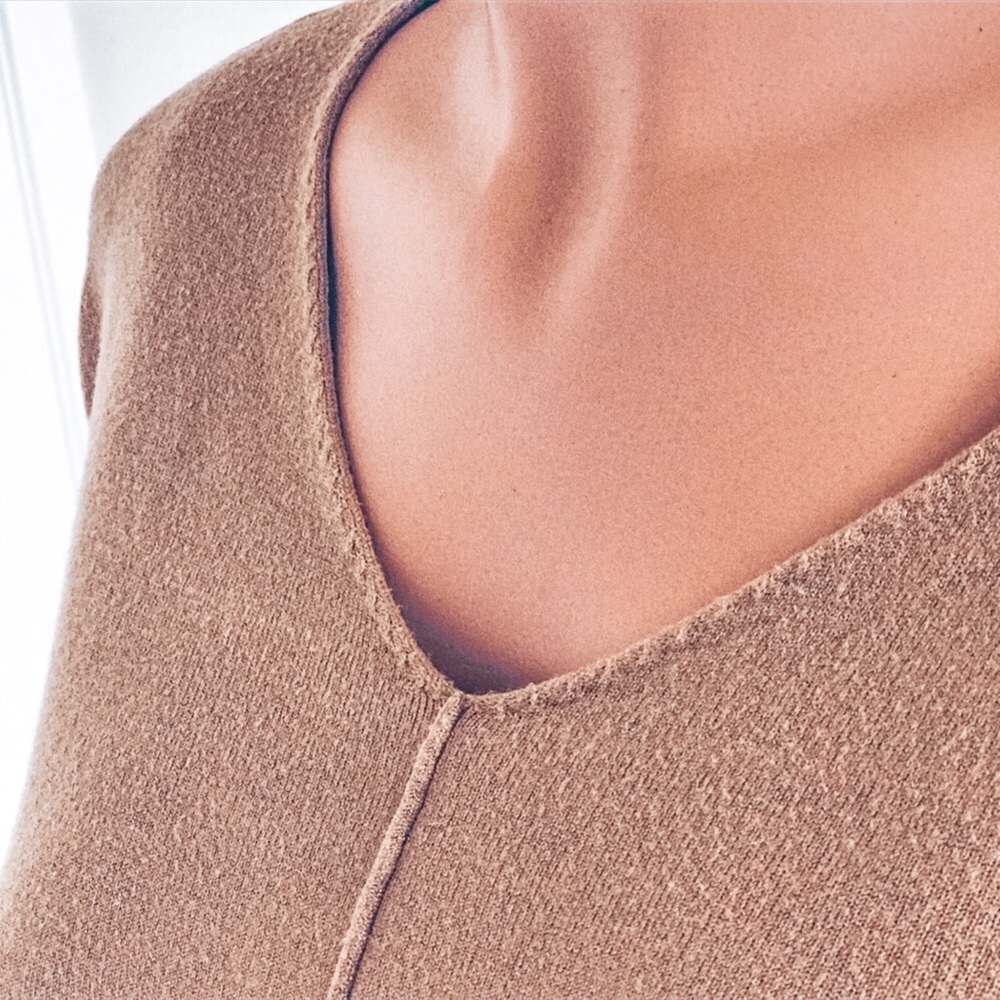 The Softest Rayon V-Neck Camel Knit Sweater - Picture 1 of 7
